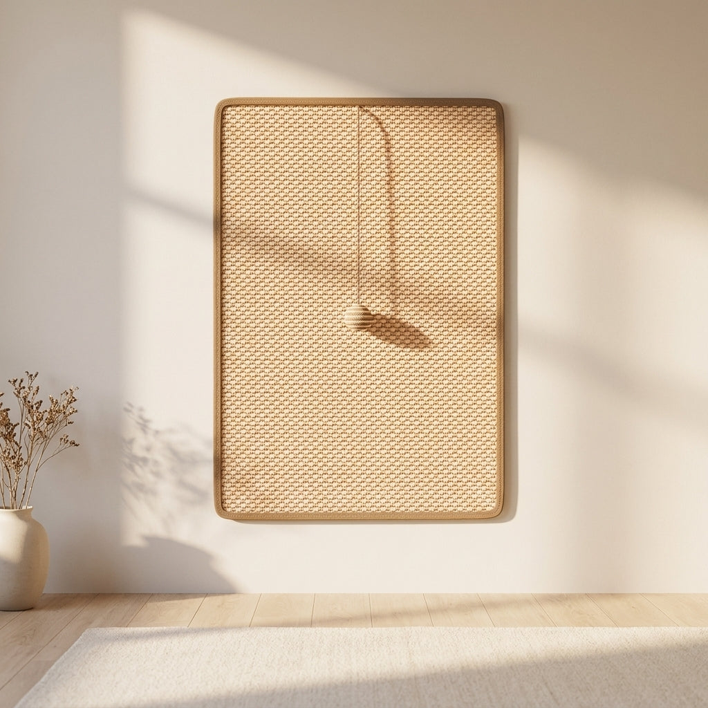 Takumi wall scratcher mounted on a wall in a bright, calm living room